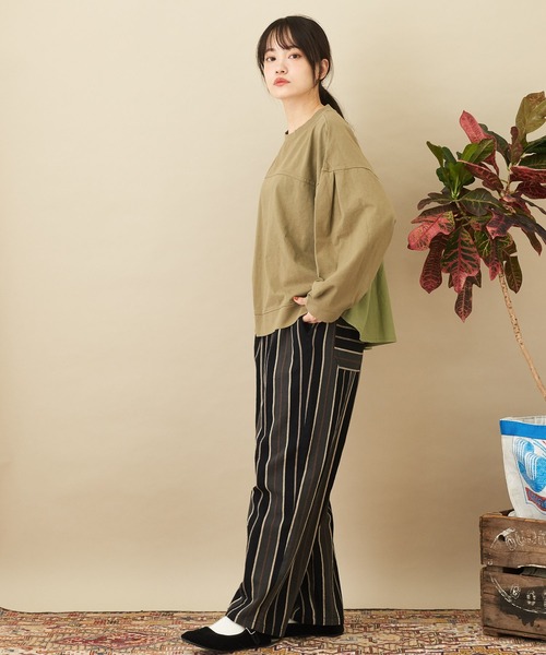 CUBE SUGAR(キューブシュガー)の「WEB限定カットソー×シャツバックシャンプルオーバー(Tシャツ/カットソー・レディース・マスタード/カーキ/スミクロ・M)」の11枚目の写真