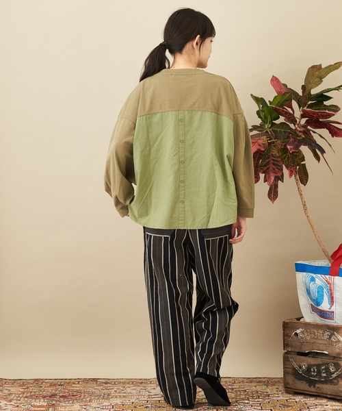 CUBE SUGAR(キューブシュガー)の「WEB限定カットソー×シャツバックシャンプルオーバー(Tシャツ/カットソー・レディース・マスタード/カーキ/スミクロ・M)」の12枚目の写真