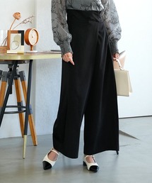 ベルト付きラップ風ストレートワイドパンツ