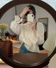 レイヤード風ミックス編みニット