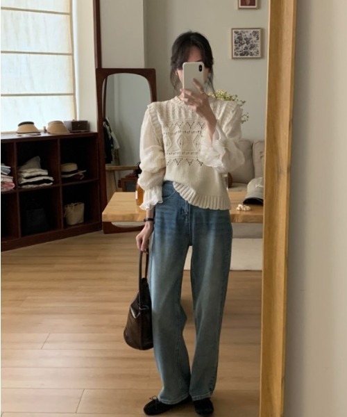 sorule（ソルレ）の「レイヤード風ミックス編みニット（ニット/セーター・レディース・アイボリー・FREE）」の3枚目の写真