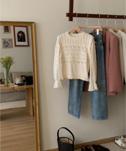 sorule（ソルレ）の「レイヤード風ミックス編みニット（ニット/セーター・レディース・アイボリー・FREE）」の8枚目の写真