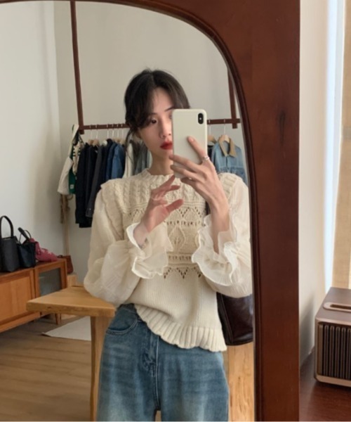 sorule（ソルレ）の「レイヤード風ミックス編みニット（ニット/セーター・レディース・アイボリー・FREE）」の2枚目の写真