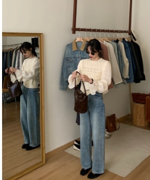 sorule（ソルレ）の「レイヤード風ミックス編みニット（ニット/セーター・レディース・アイボリー・FREE）」の4枚目の写真