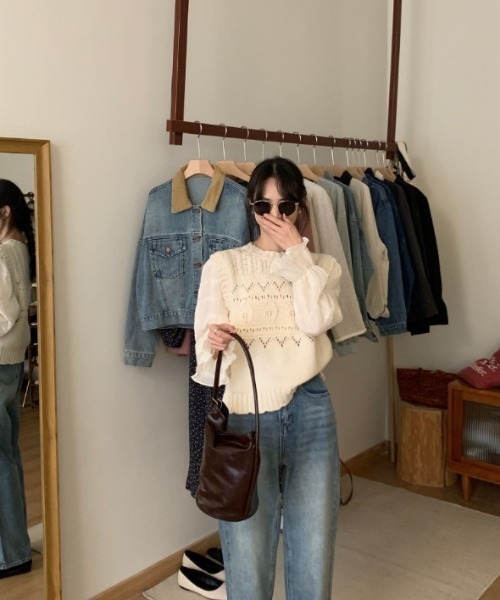 sorule（ソルレ）の「レイヤード風ミックス編みニット（ニット/セーター・レディース・アイボリー・FREE）」の7枚目の写真