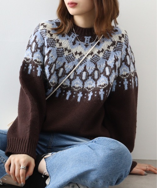 EGLANTINE(エグランティーヌ)の「EGLANTINE ノルディックプルオーバー(ニット/セーター・レディース・ダークブラウン/ブラック/チャコールグレー・40)」の3枚目の写真
