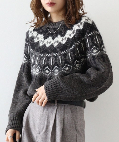 EGLANTINE(エグランティーヌ)の「EGLANTINE ノルディックプルオーバー(ニット/セーター・レディース・ダークブラウン/ブラック/チャコールグレー・40)」の2枚目の写真
