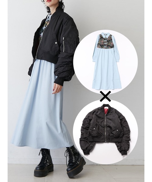 jouetie（ジュエティ）の「【ZOZO限定セットアイテム】ゴブランドッキングワンピース×MA-1SET（ワンピース・レディース・ブラック/ブルー/ボルドー・MEDIUM）」の2枚目の写真