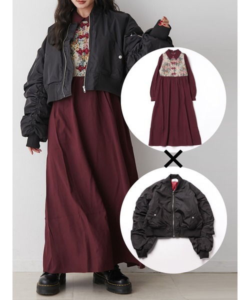 jouetie（ジュエティ）の「【ZOZO限定セットアイテム】ゴブランドッキングワンピース×MA-1SET（ワンピース・レディース・ブラック/ブルー/ボルドー・MEDIUM）」の3枚目の写真
