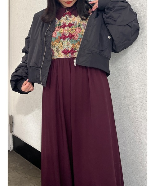 jouetie（ジュエティ）の「【ZOZO限定セットアイテム】ゴブランドッキングワンピース×MA-1SET（ワンピース・レディース・ブラック/ブルー/ボルドー・MEDIUM）」の6枚目の写真