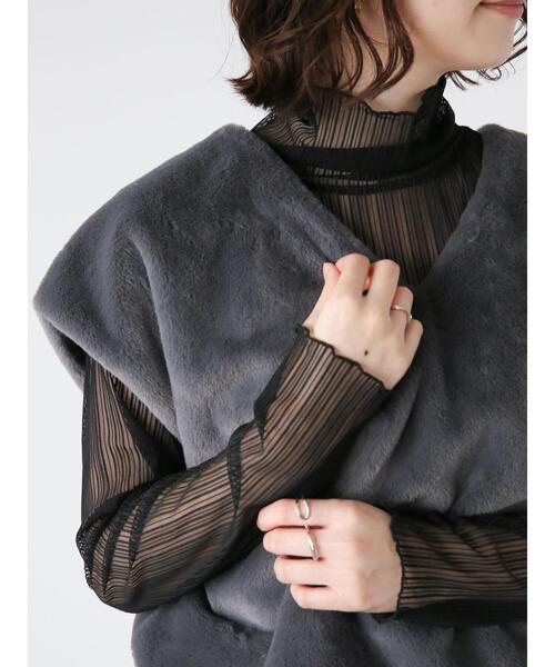 Te chichi TERRASSE（テチチテラス）の「シアーストライプタートルトップス（Tシャツ/カットソー・レディース・オフホワイト/ブラック・F）」の3枚目の写真