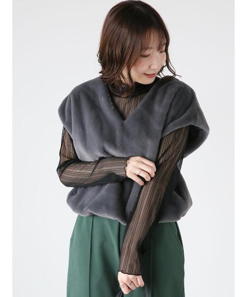 Te chichi TERRASSE（テチチテラス）の「シアーストライプタートルトップス（Tシャツ/カットソー・レディース・オフホワイト/ブラック・F）」の5枚目の写真