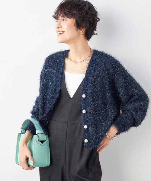 NOLLEY’S（ノーリーズ）の「《手洗い可能》ラメファンシーVネックカーディガン（カーディガン/ボレロ・レディース・ピンク/ネイビー/アイボリー・38）」の7枚目の写真