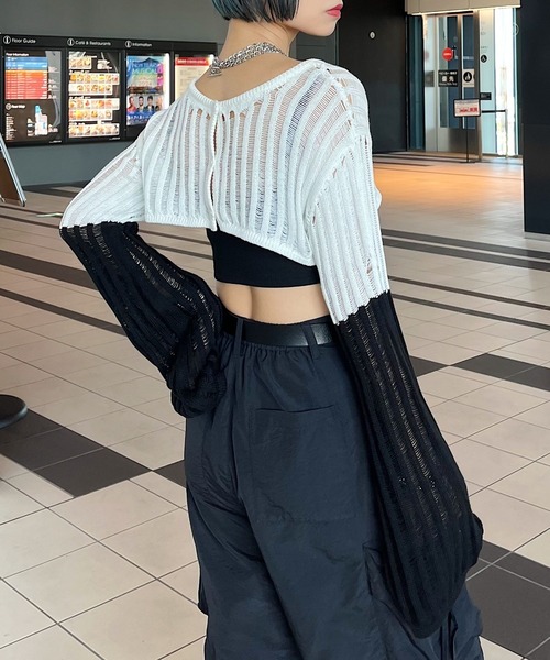 PAGEBOY（ページボーイ）の「2WAYショートボレロ（ニット/セーター・レディース・オフホワイト/ブラック・FREE）」の2枚目の写真