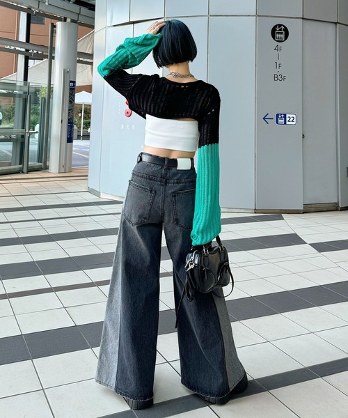 PAGEBOY（ページボーイ）の「2WAYショートボレロ（ニット/セーター・レディース・オフホワイト/ブラック・FREE）」の4枚目の写真