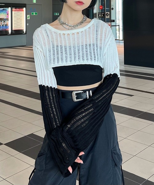 PAGEBOY（ページボーイ）の「2WAYショートボレロ（ニット/セーター・レディース・オフホワイト/ブラック・FREE）」の11枚目の写真