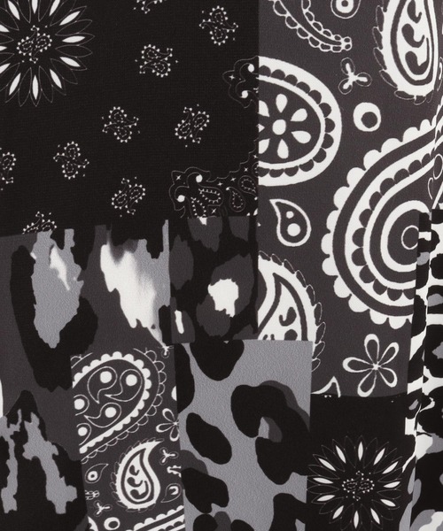 mhs2139- ペイズリー×レオパードパッチワークプリントシャツ