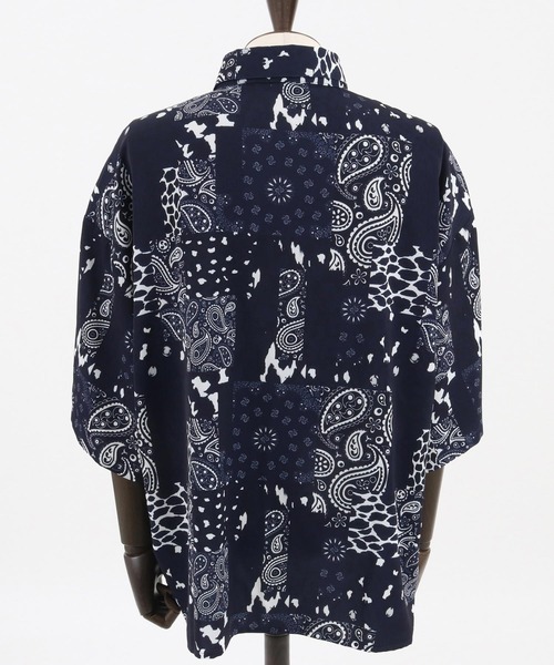 mhs2139- ペイズリー×レオパードパッチワークプリントシャツ（シャツ
