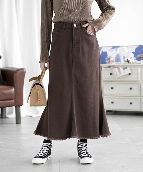 aimoha（アイモハ）の「デニムマーメードスカート（デニムスカート・レディース・チョコ・X-SMALL/SMALL/MEDIUM）」の3枚目の写真