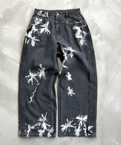 Perushu（ペルーシュ）の「サイドデザインブリーチワイドデニム（デニムパンツ・メンズ・ブラック/グレー・MEDIUM/SMALL/LARGE）」の2枚目の写真