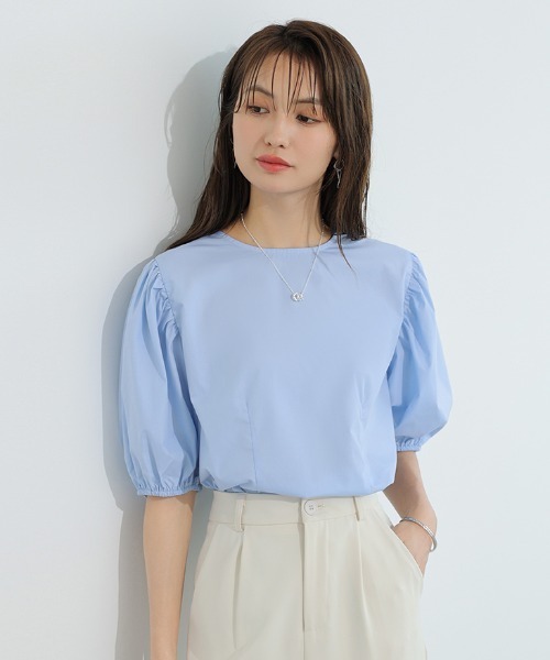 COCOMOMO(ココモモ)の「パフスリーブブラウス 半袖ブラウス(シャツ/ブラウス・レディース・スカイブルー/ブラック/ホワイト/パープル・L/M)」の15枚目の写真