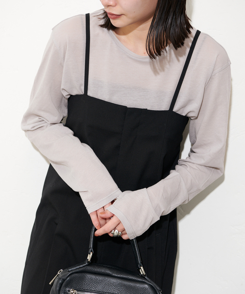 JOURNAL STANDARD（ジャーナルスタンダード）の「《追加9》クルーネックシアーロングＴシャツ（Tシャツ/カットソー・レディース・ブラック/アイボリー/ライトグレー/ホワイト/ブルー系その他/チャコールグレー・FREE）」の5枚目の写真