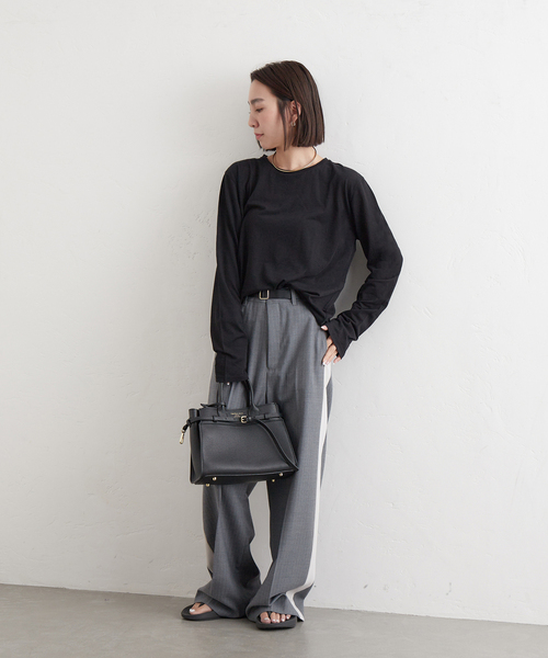 JOURNAL STANDARD（ジャーナルスタンダード）の「《追加9》クルーネックシアーロングＴシャツ（Tシャツ/カットソー・レディース・ブラック/アイボリー/ライトグレー/ホワイト/ブルー系その他/チャコールグレー・FREE）」の15枚目の写真