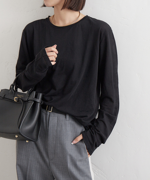 JOURNAL STANDARD（ジャーナルスタンダード）の「《追加9》クルーネックシアーロングＴシャツ（Tシャツ/カットソー・レディース・ブラック/アイボリー/ライトグレー/ホワイト/ブルー系その他/チャコールグレー・FREE）」の19枚目の写真