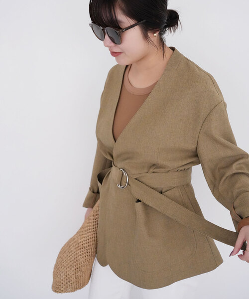 SLOBE IENA（スローブイエナ）の「メランジツイルニュアンスジャケット（ノーカラージャケット・レディース・ベージュ/グレー・FREE）」の22枚目の写真