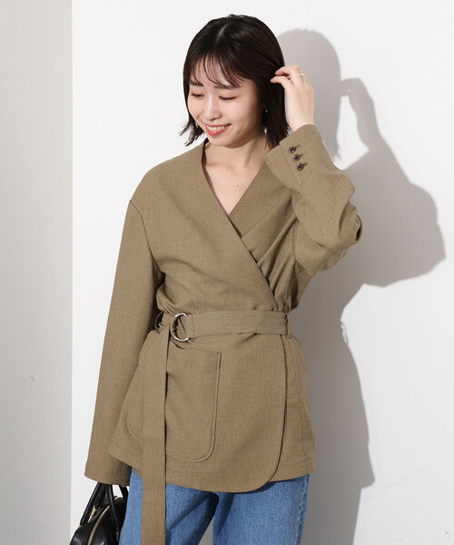 SLOBE IENA（スローブイエナ）の「メランジツイルニュアンスジャケット（ノーカラージャケット・レディース・ベージュ/グレー・FREE）」の18枚目の写真