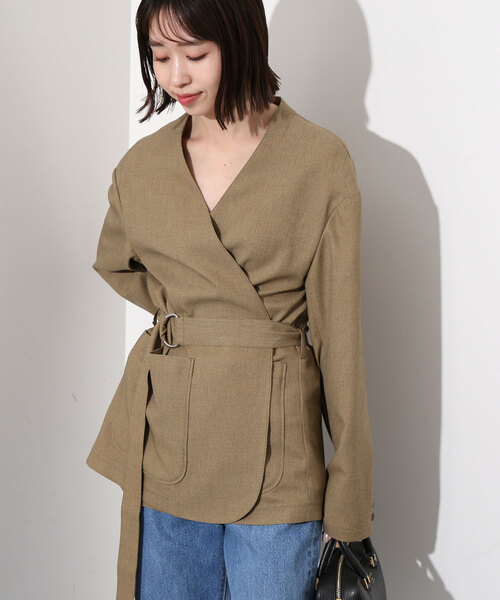 SLOBE IENA（スローブイエナ）の「メランジツイルニュアンスジャケット（ノーカラージャケット・レディース・ベージュ/グレー・FREE）」の19枚目の写真