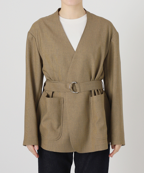 SLOBE IENA（スローブイエナ）の「メランジツイルニュアンスジャケット（ノーカラージャケット・レディース・ベージュ/グレー・FREE）」の10枚目の写真