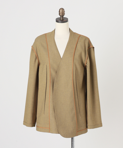 SLOBE IENA（スローブイエナ）の「メランジツイルニュアンスジャケット（ノーカラージャケット・レディース・ベージュ/グレー・FREE）」の3枚目の写真