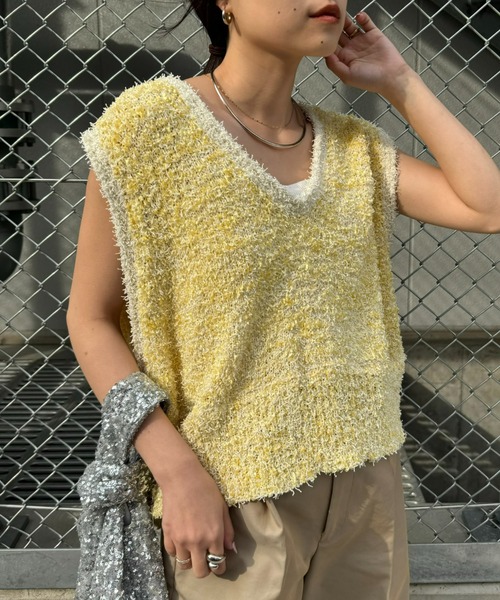 CIAOPANIC TYPY（チャオパニックティピー）の「【新色追加】フラッグヤーンクロップドベスト（ベスト・レディース・ベージュ/オフホワイト/ブルー/ブラック/オレンジ/イエロー・ONE SIZE）」の5枚目の写真