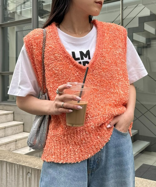 CIAOPANIC TYPY（チャオパニックティピー）の「【新色追加】フラッグヤーンクロップドベスト（ベスト・レディース・ベージュ/オフホワイト/ブルー/ブラック/オレンジ/イエロー・ONE SIZE）」の6枚目の写真