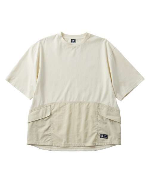 LOGOS(ロゴス)の「【CAMP LOGOS/キャンプロゴス】コットン×ナイロン 5分袖 コンビネーションTシャツ(Tシャツ/カットソー・メンズ・ブラック/チャコールグレー/オフホワイト・XL/L/M)」の2枚目の写真