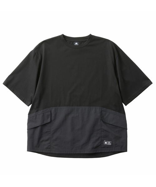 LOGOS(ロゴス)の「【CAMP LOGOS/キャンプロゴス】コットン×ナイロン 5分袖 コンビネーションTシャツ(Tシャツ/カットソー・メンズ・ブラック/チャコールグレー/オフホワイト・XL/L/M)」の1枚目の写真