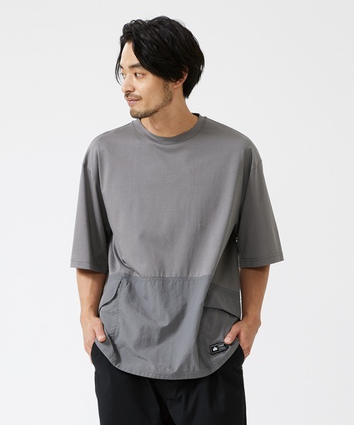 LOGOS(ロゴス)の「【CAMP LOGOS/キャンプロゴス】コットン×ナイロン 5分袖 コンビネーションTシャツ(Tシャツ/カットソー・メンズ・ブラック/チャコールグレー/オフホワイト・XL/L/M)」の4枚目の写真