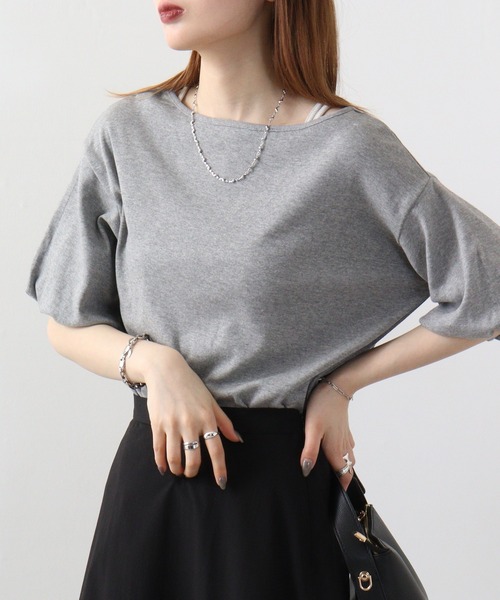 atONE（アットワン）の「atONE フレア袖ドロップショルダーTシャツ（Tシャツ/カットソー・レディース・オフホワイト/杢グレー/ブラック/カーキ/ネイビー・LL/L/3L/4L/M）」の3枚目の写真