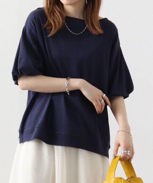 atONE（アットワン）の「atONE フレア袖ドロップショルダーTシャツ（Tシャツ/カットソー・レディース・オフホワイト/杢グレー/ブラック/カーキ/ネイビー・LL/L/3L/4L/M）」の5枚目の写真