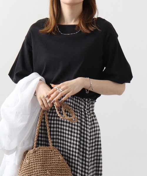 atONE（アットワン）の「atONE フレア袖ドロップショルダーTシャツ（Tシャツ/カットソー・レディース・オフホワイト/杢グレー/ブラック/カーキ/ネイビー・LL/L/3L/4L/M）」の7枚目の写真