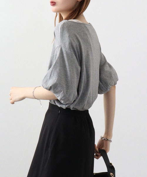 atONE（アットワン）の「atONE フレア袖ドロップショルダーTシャツ（Tシャツ/カットソー・レディース・オフホワイト/杢グレー/ブラック/カーキ/ネイビー・LL/L/3L/4L/M）」の13枚目の写真