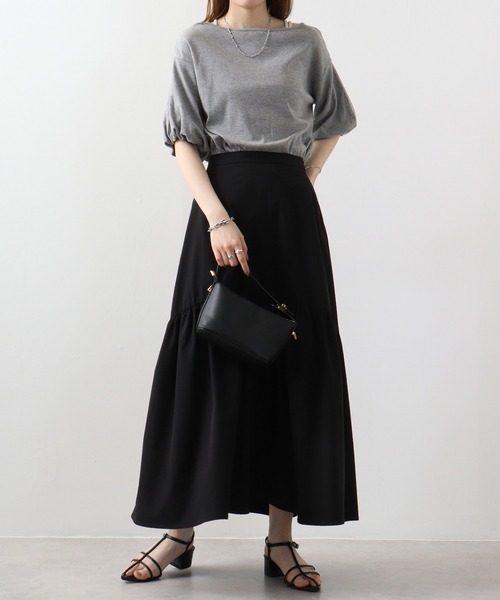 atONE（アットワン）の「atONE フレア袖ドロップショルダーTシャツ（Tシャツ/カットソー・レディース・オフホワイト/杢グレー/ブラック/カーキ/ネイビー・LL/L/3L/4L/M）」の16枚目の写真
