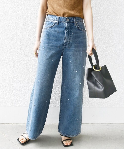 SHIPS(シップス)の「* 〈洗濯機可能〉ビジュー デザイン リラックス ワイド デニム ◇(デニムパンツ・レディース・ブルー/サックスブルー・36/38/40)」の2枚目の写真