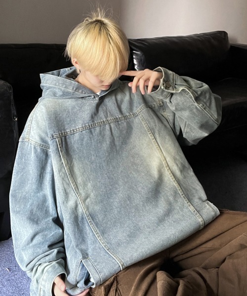 【セール】【FVLMEN】vintage wash denim pullover parka/ビンテージウォッシュ デニム プルオーバー パーカー（パーカー）｜FVLMEN（フルメン）