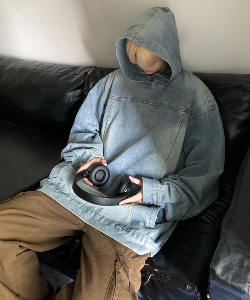 【セール】【FVLMEN】vintage wash denim pullover parka/ビンテージウォッシュ デニム プルオーバー パーカー（パーカー）｜FVLMEN（フルメン）