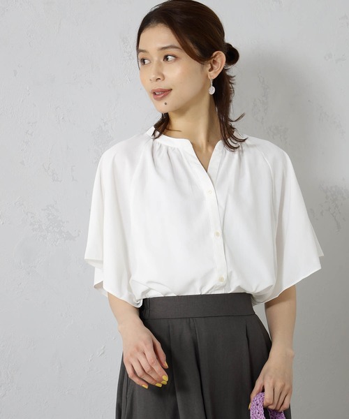 FOUND GOOD(ファウンドグッド)の「接触冷感・UV. 速乾・お手入れ簡単コタットスキッパーシャツ(シャツ/ブラウス・レディース・ブラック/ホワイト系5/ブラウン系5/グレー系/ブルー系/ブルー系1/グレー系1/ピンク系・L/M/S)」の2枚目の写真