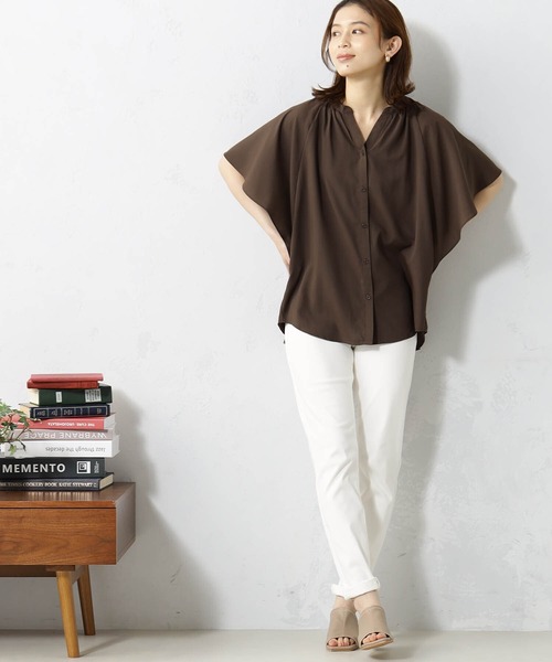 FOUND GOOD(ファウンドグッド)の「接触冷感・UV. 速乾・お手入れ簡単コタットスキッパーシャツ(シャツ/ブラウス・レディース・ブラック/ホワイト系5/ブラウン系5/グレー系/ブルー系/ブルー系1/グレー系1/ピンク系・L/M/S)」の5枚目の写真