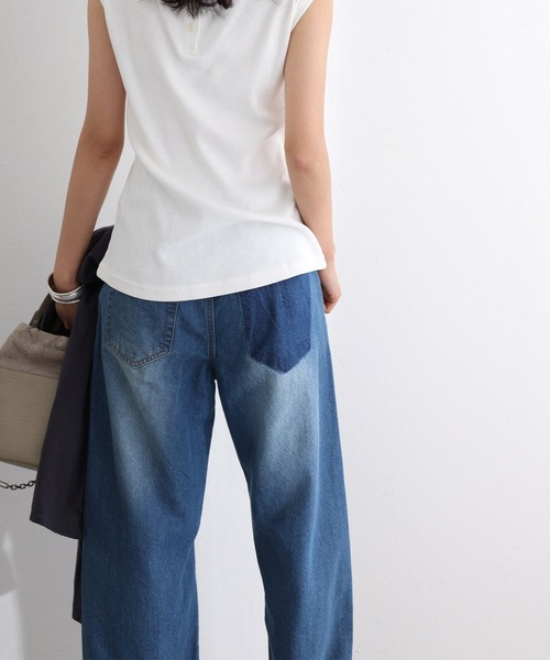 ElegChic(エレグシック)の「ヴィンテージ風ポケット加工セミワイドパンツ(デニムパンツ・レディース・ブルー/ライトブルー・M/L/XL/3L/4L)」の12枚目の写真