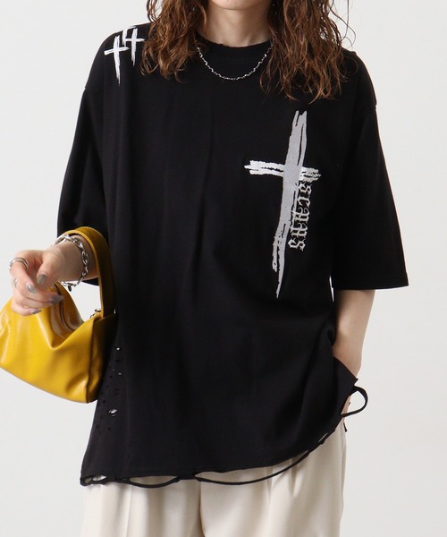 RE730（アールイーセブンサーティー）の「RE730 ダメージTシャツ（Tシャツ/カットソー・メンズ・ブラック系1/ブラック・M/XL/L）」の17枚目の写真